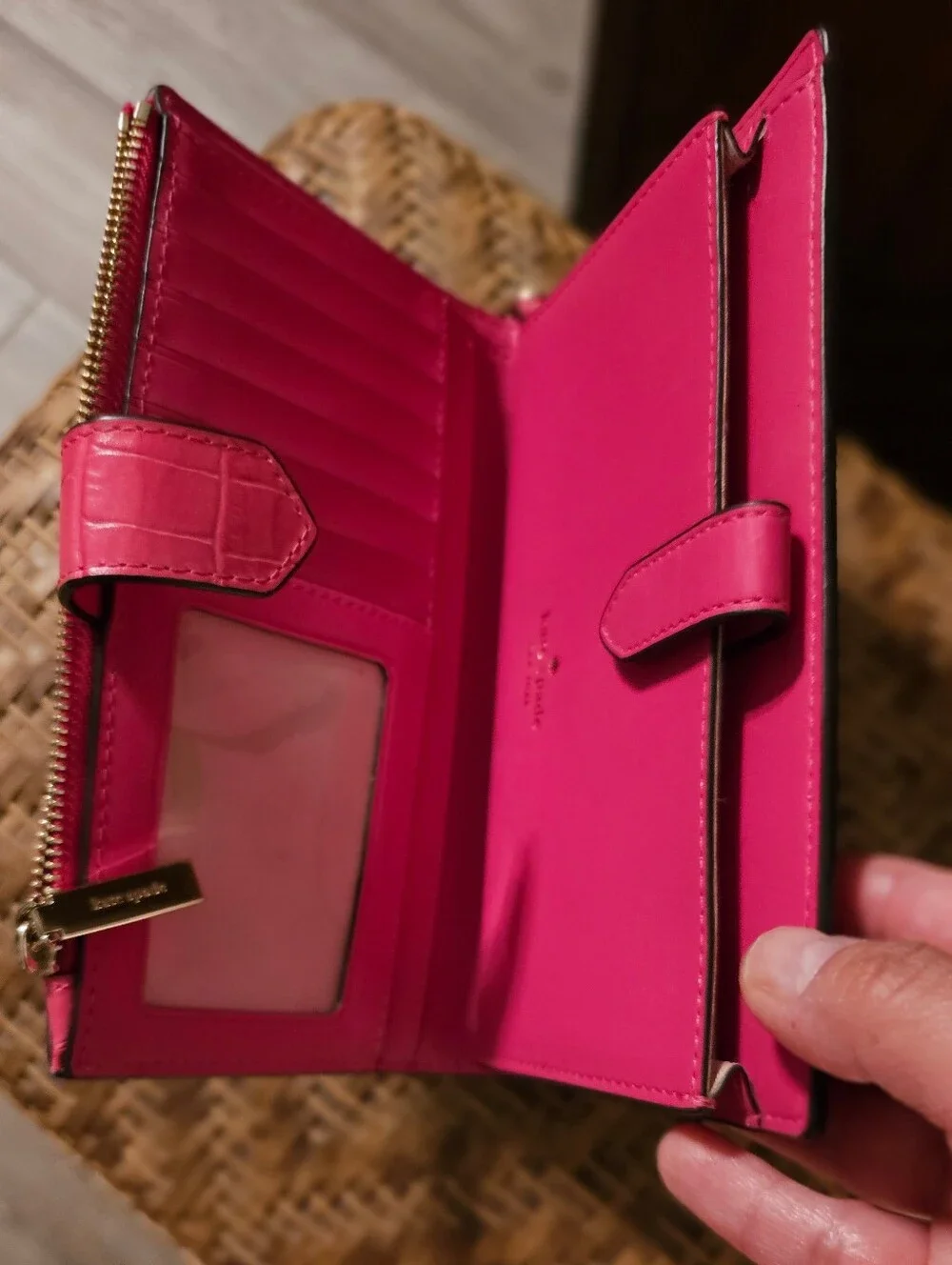 Kate Spade Croc Embossee Pink Leather Wallet EUC